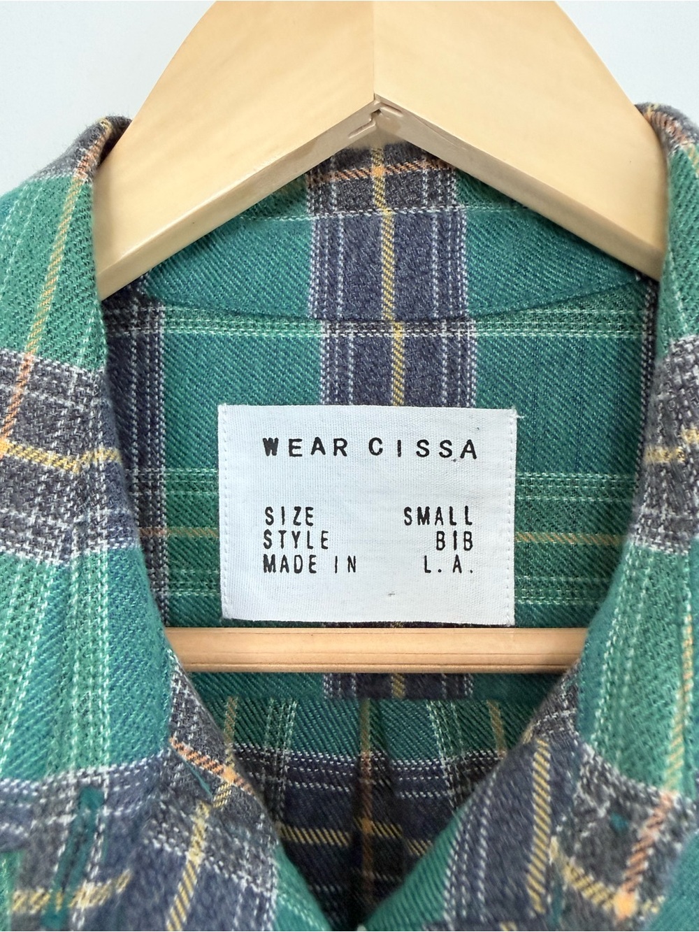 Cissa The Bib Shirt Japanese Flannel Green Plaid - Picture 7 of 10